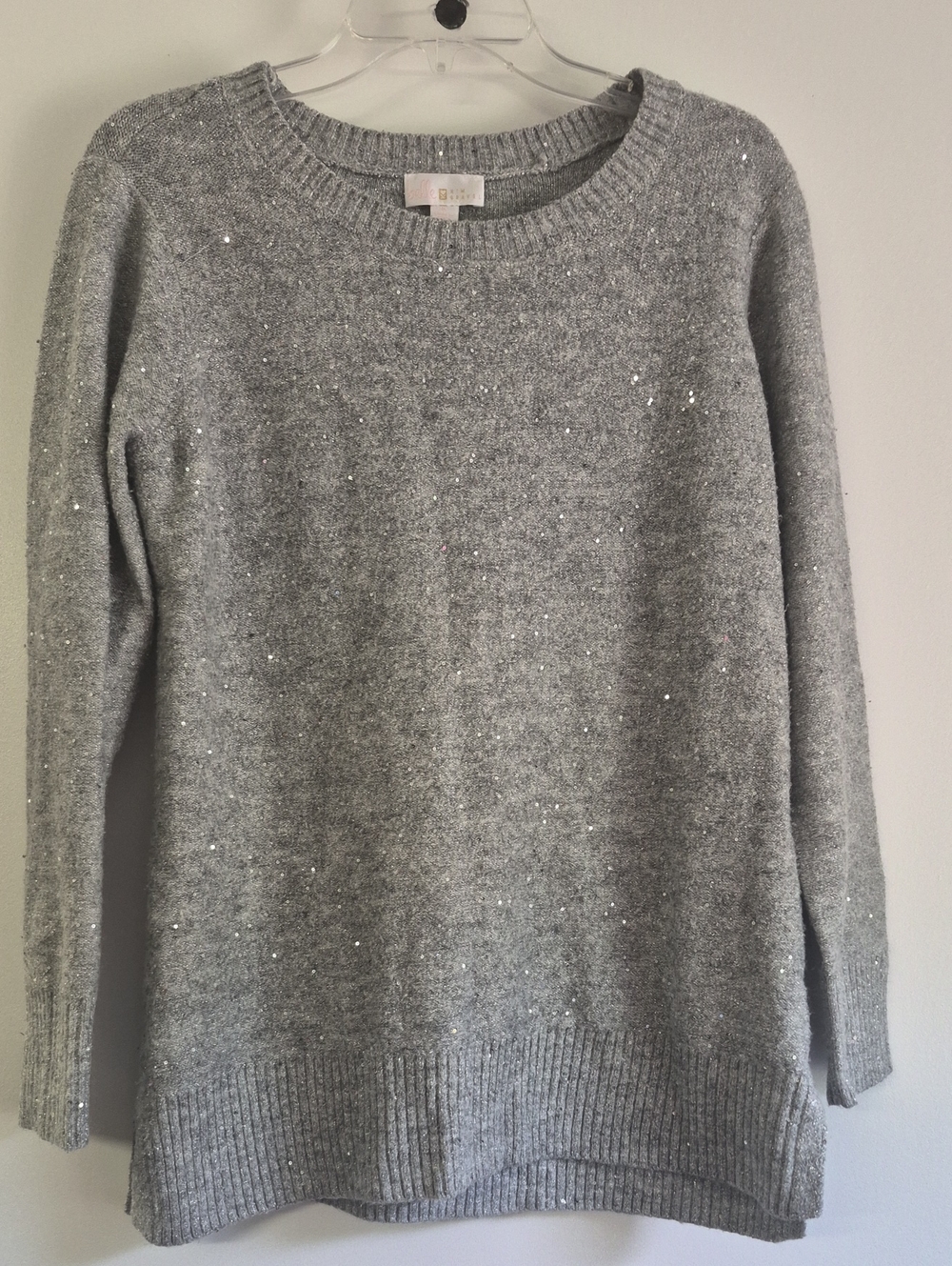 Belle Kim Gravel Gray Sparkle Crewneck Sweater - Women Sz M